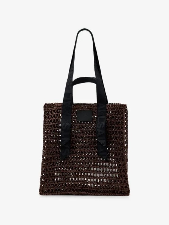 Handbags - All Saints Woven Crochet Tote Bag with Ribbon Handles - Brown